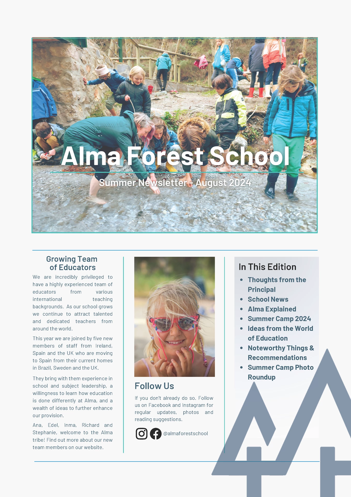 Cover of the August 2024 Alma Forest School newsletter