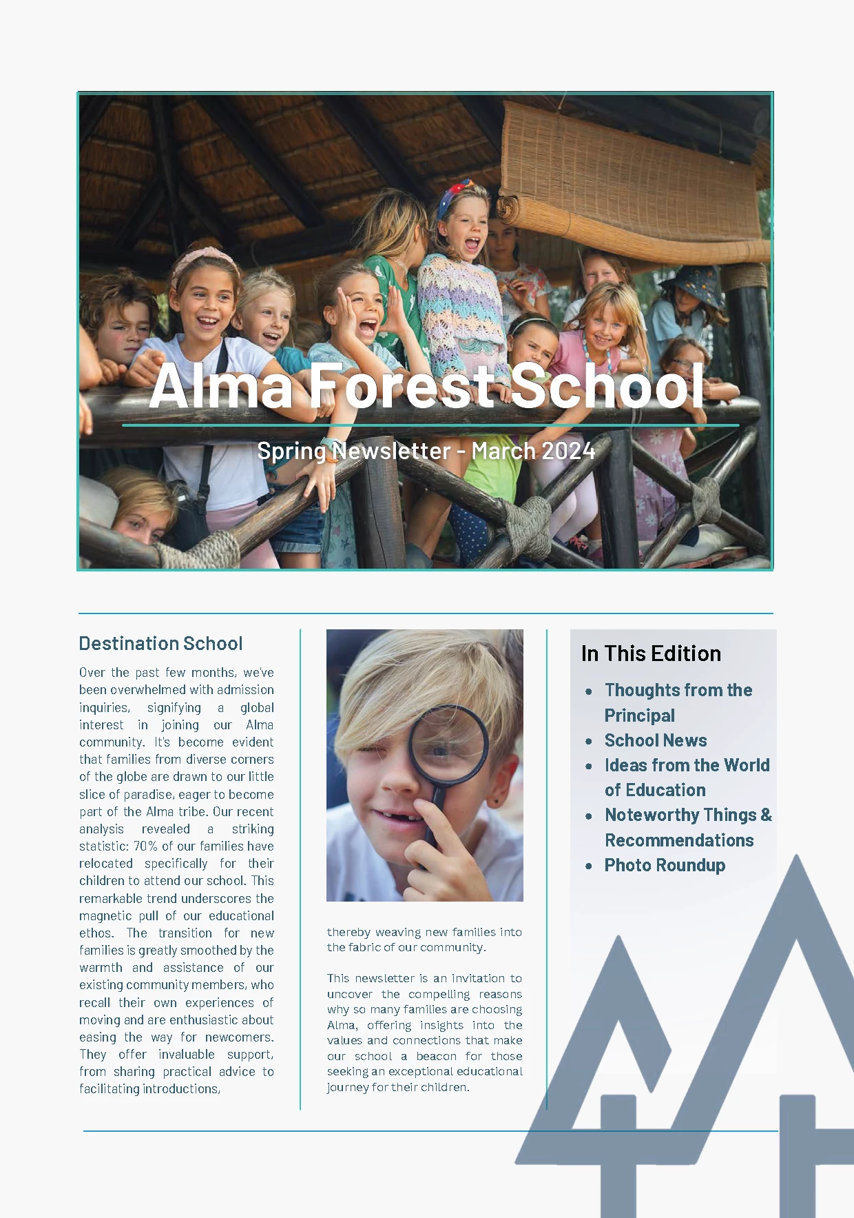 Cover of the March 2024 Alma Forest School newsletter