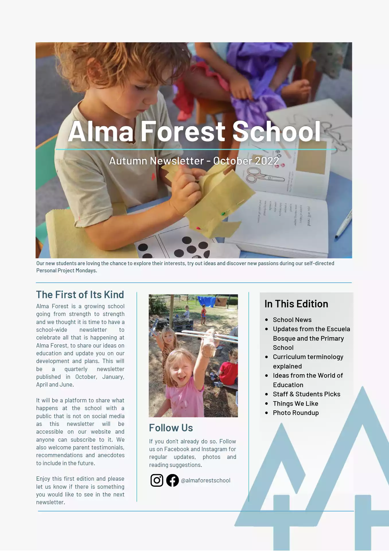 Cover of the October 2022 Alma Forest School newsletter